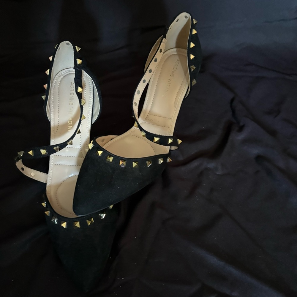Adrienne Vittadini Black Heels with Gold Accents